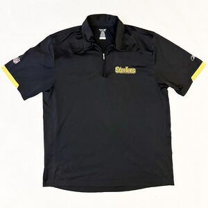 Pittsburgh Steelers Reebok 1/4 Zip Polo Shirt Mens Size L Black Yellow NFL